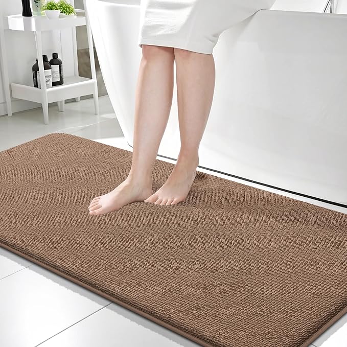 OLANLY Memory Foam Bathroom Runner Rugs 59x24, Absorbent Long Mat, Mocha | Soft Quick Dry Bath Rugs, Non-Slip Carpet, Machine Washable Mat for Bathroom Floor, Tub and Shower, Home Decor Accessories