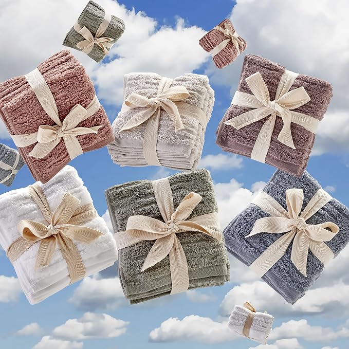 SKL Home CloudSoft Washcloth Set, 4-Piece, 100% Cotton Luxury, Clay | Premium spa-level quality. 520 GSM weight. Ultra plush & absorbent.