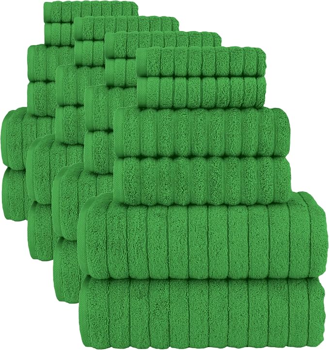 Elegant Comfort 100% Turkish Cotton Corduroy Ribbed Luxury Bath Towels 6-Piece Set,Premium Feel Quick Dry,Highly Absorbent, Contains 2 Bath Towels,2 Hand Towel& 2Washcloths,Emerald Green(Pack of 4)