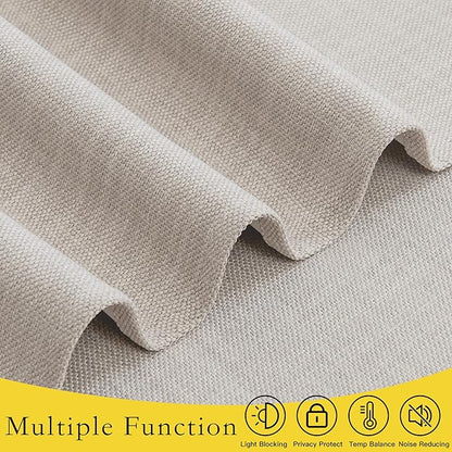 NICETOWN Small French Door Curtains with Self Adhesive Hooks, Thermal Insulated Faux Linen Blackout Door Curtains for Glass Multimedia Classroom Office (8W x 36L, 1 Panel, Angora)