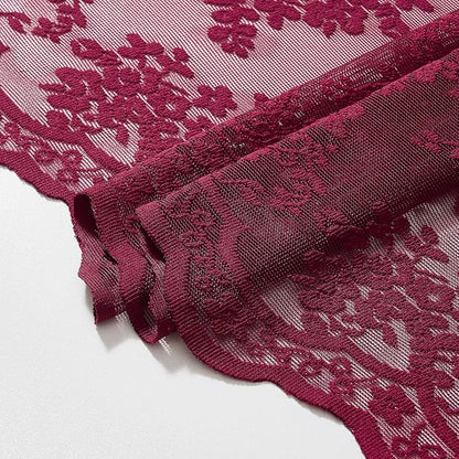 Burgundy Lace Shower Curtain 72x84, 84 Inches Long with Attached Valance | Wine Red Shower Curtain, Magenta Floral Lace Details, Airy Appearance, Vintage Victorian Moody Style forTall Bathrooms