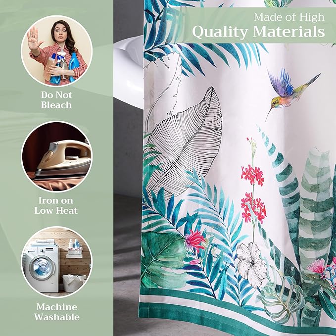 Maison d' Hermine Shower Curtain 100% Cotton One Panel 70"x72" Washable Fabric Shower Curtains for Bathroom, Easy Hanging with 12 Button Holes - Home Hotel Spa Easter Gifts (Tropiques)