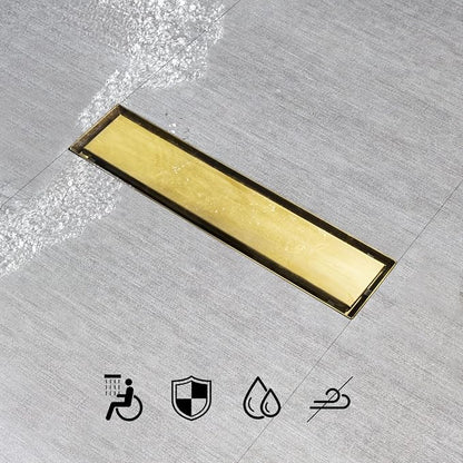 SaniteModar Linear Shower Drain 12 inch Brushed Gold with Tile Insert Panel | AISI 304 Stainless Steel Brushed Gold Linear Dain Rectangle Shower Floor Drain with Hair Strainer and Leveling Feet