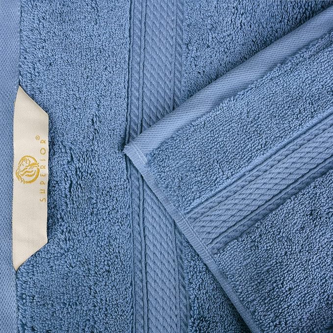 SUPERIOR Egyptian Cotton Ultra Plush & Absorbent, 8 Piece Set, Denim Blue | Quick Dry, Soft Luxury Towel Set, Bath Essentials, Guest Bath, Spa, 2 Bath, 2 Hand, 4 Face Towels, Madeline Towels