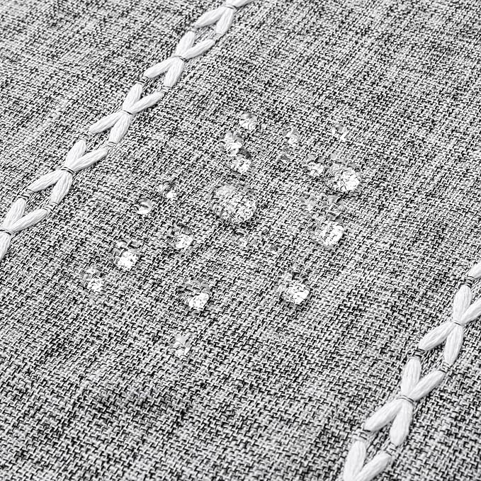 Boho Tassel Linen Shower Curtain,3D Embroidery Stripe Charcoal Grey,72x84 | Extra Long Xl,310GSM Texture Heavy Duty Cloth,Water Repellent,Wrinkle Resistant,Vintage Farmhouse Rustic,12 Plastic Hooks