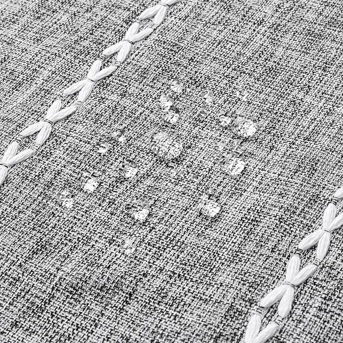 Boho Tassel Linen Shower Curtain,3D Embroidery Stripe Charcoal Grey,72x72 | 310GSM Linen Texture Heavy Duty Cloth,Water Repellent,Wrinkle Resistant,Vintage Rustic Country design,12 Plastic Hooks