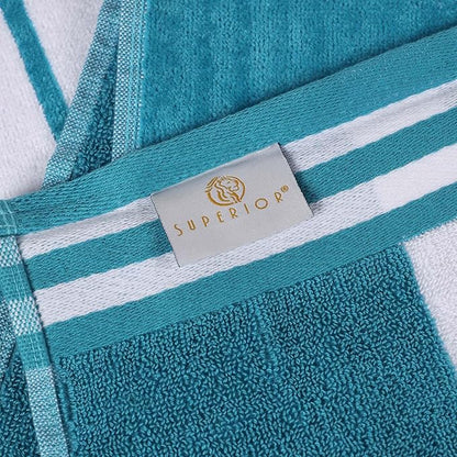 Superior Oversized Cotton Beach Towel Set of 6, Absorbent Towels for Bathroom, Beach, Pool, Swim, Adults, Kids, Vacation, Travel, Bath, Quick Dry Basics, Trip Essentials, Striped Decor, Turquoise