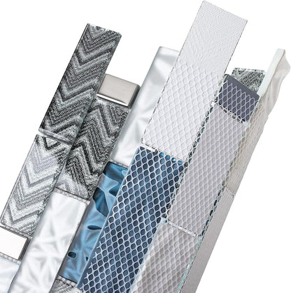 Glass Tiles Backsplash Subway Blue Mosaic Tile for Kitchen Bathroom Walls (Pack of 5 Sheets)