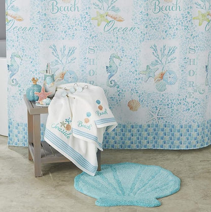 SKL Home South Seas Hand Towel Set-2pc, Coastal Embroidery, White | 100% Cotton. Soft, absorbent terry. For use in the bathroom, kitchen or bar. Great for Airbnb & beach décor.