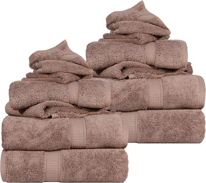 SUPERIOR Egyptian Cotton Ultra Plush & Absorbent, 12 Piece Set, Muted Mauve | Heavyweight 12 Pc Egyptian Cotton Towel Set Includes 4 Bath Towels 4 Hand Towels 4 Washcloths Decorative Rope Border