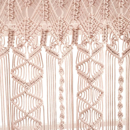 Lush Decor Boho Macrame Textured Cotton Valance, 40" W x 30" L, Blush - Boho Kitchen Curtains & Wall Decor - Macrame Valance - Bathroom Window Curtains