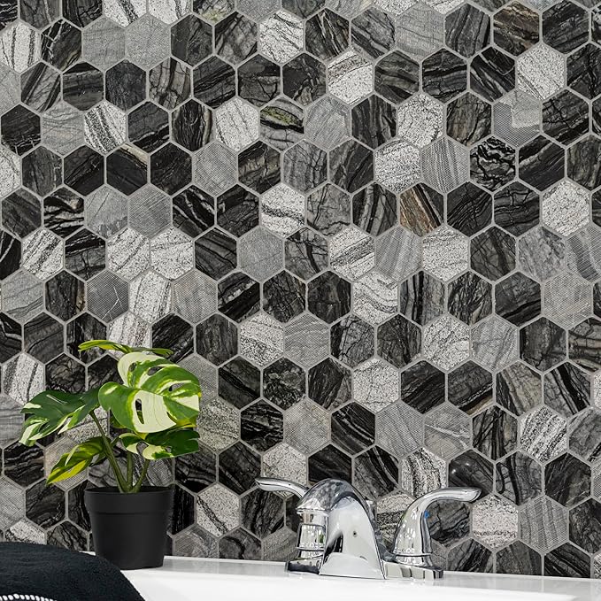 MSI Henley Hexagon Natural Marble Tile for Kitchen Backsplash, for Bathroom, Accent Wall Tile, and Shower Tile, 11.81 in. x 12 in. Mesh-Mounted Mosaic Tile (9.8 sq. ft./case)