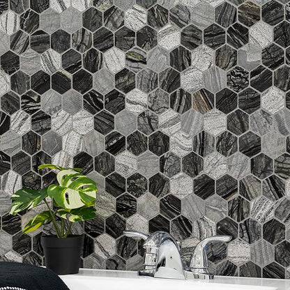 MSI Henley Hexagon Natural Marble Tile for Kitchen Backsplash, for Bathroom, Accent Wall Tile, and Shower Tile, 11.81 in. x 12 in. Mesh-Mounted Mosaic Tile (9.8 sq. ft./case)