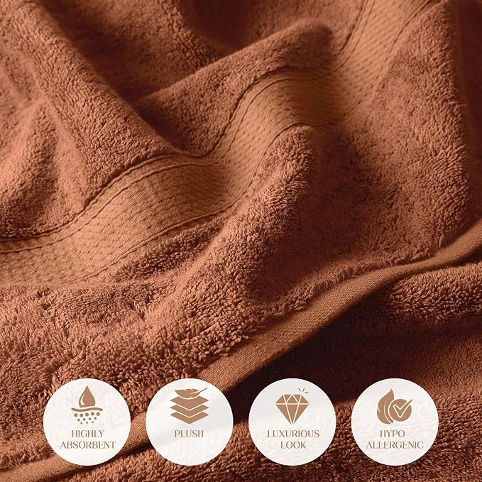 SUPERIOR Egyptian Cotton Ultra Plush & Absorbent, 3 Piece Set, Rust | Quick Dry, Soft Luxury Towel Set, Bath Essentials, Guest Bath, Spa, 1 Bath, 1 Hand, 1 Face Towels, Madeline Towels