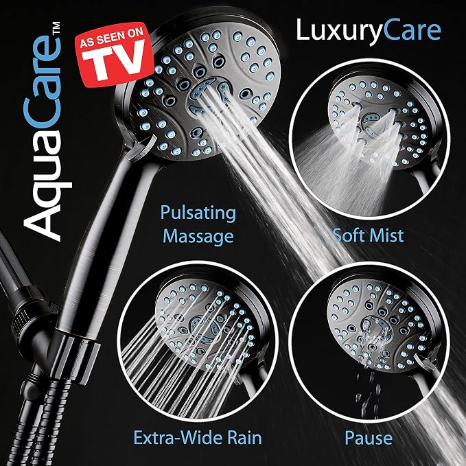 Hotel Spa AquaCare High Pressure 8-mode Handheld Shower Head, Anti-clog Nozzles - Built-in Power Wash to Clean Tub, Tile & Pets, Extra Long 6 ft. Stainless Steel Hose, Wall & Overhead Brackets | Stay Clean Nozzles, Dual Power Wash for Tub, Tile & Pets,...