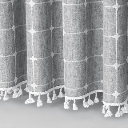 MitoVilla Modern Farmhouse Shower Curtain Set, Grey Boho Shower Curtains for Bathroom Decor, Vintage Rustic Thick Linen Fabric , Country Tassel Cloth, 72 x 72