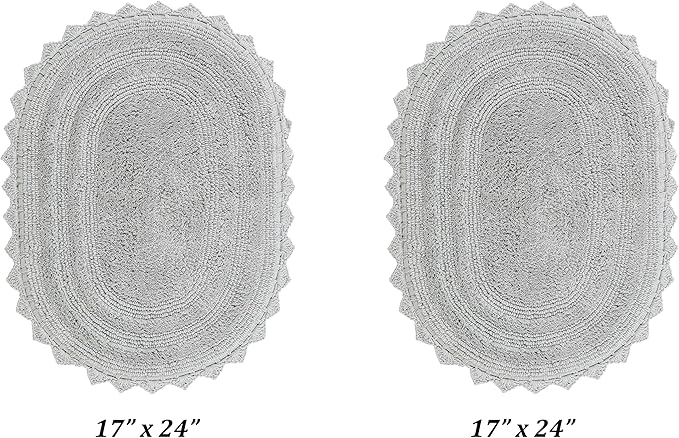Better Trends 2 PC Bathroom Rug Set Lilly Crochet Border Oval 17x2420x32 100% Cotton Soft Absorbent Washable Reversible Bath Mat for Bathroom Floor Decor Bedroom Kitchen Gray