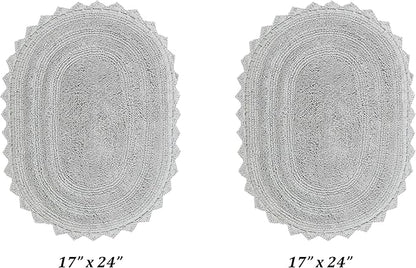 Better Trends 2 PC Bathroom Rug Set Lilly Crochet Border Oval 17x2420x32 100% Cotton Soft Absorbent Washable Reversible Bath Mat for Bathroom Floor Decor Bedroom Kitchen Gray