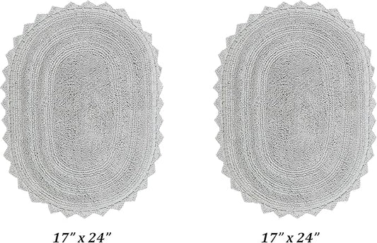 Better Trends 2 PC Bathroom Rug Set Lilly Crochet Border Oval 17x2420x32 100% Cotton Soft Absorbent Washable Reversible Bath Mat for Bathroom Floor Decor Bedroom Kitchen Gray