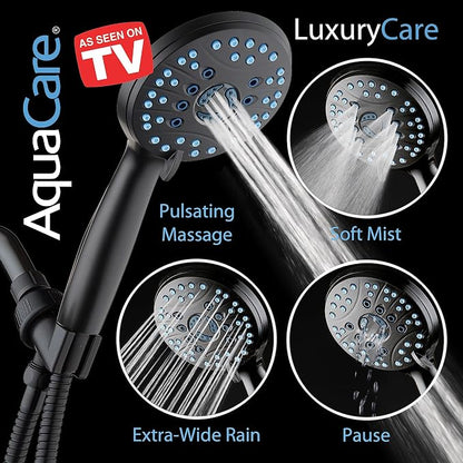 AquaCare High Pressure 8-mode Handheld Shower Head - Anti-clog Nozzles, Built-in Power Wash to Clean Tub, Tile & Pets, Extra Long 6 ft. Stainless Steel Hose, Wall & Overhead Brackets | Stay Clean Nozzles, Dual Power Wash for Tub, Tile & Pets, Long 6 ft...