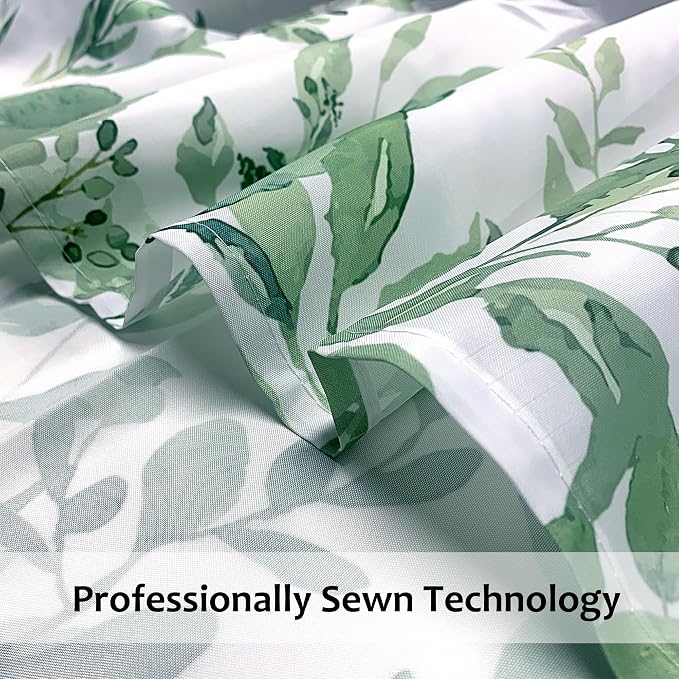 120GSM Green Eucalyptus Shower Curtain with 12PCS Hooks, Watercolor Floral Print Bathroom Décor, Green Botanical Washable Fabric Shower Curtain, 72 x 72 Inch
