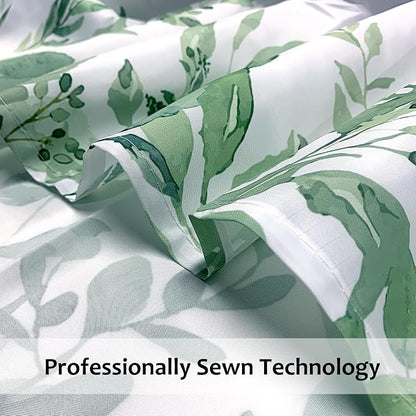 120GSM Green Eucalyptus Shower Curtain with 12PCS Hooks, Watercolor Floral Print Bathroom Décor, Green Botanical Washable Fabric Shower Curtain, 72 x 72 Inch