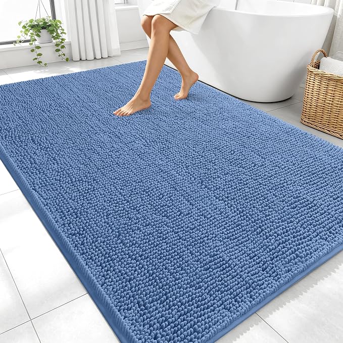 OLANLY Large Bathroom Rugs 70x46, Extra Soft Absorbent Chenille Bath Rugs | Cornflower Blue, Quick-Drying Rubber Backing, Washable Bath Mat for Bathroom Floor, Tub and Shower, Home Decor Accessories