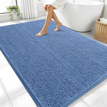OLANLY Large Bathroom Rugs 70x46, Extra Soft Absorbent Chenille Bath Rugs | Cornflower Blue, Quick-Drying Rubber Backing, Washable Bath Mat for Bathroom Floor, Tub and Shower, Home Decor Accessories