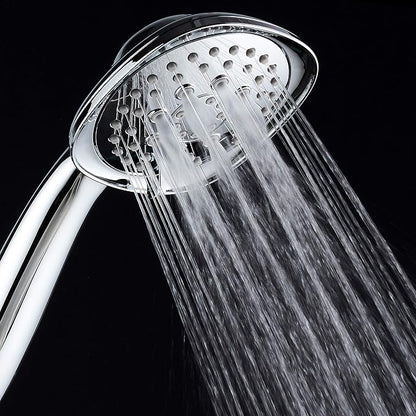 Luxury Square 6-setting High-Pressure Hand Shower. Extra-Long 72" Stainless Steel Hose, Bracket, Solid Brass Fittings, All-Chrome Finish. Premium Handheld Shower Head from Top American Manufacturer!