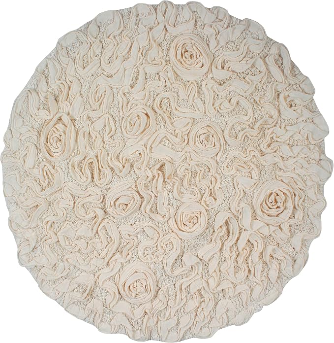 Home Weavers Bell Flower Collection 100% Cotton Tufted Bath Rugs, Extra Soft and Absorbent Bath Rugs, Non-Slip Bath Mats, Machine Washable, Bath Mats for Bathroom Floor and Tub, 30" Round, Ivory