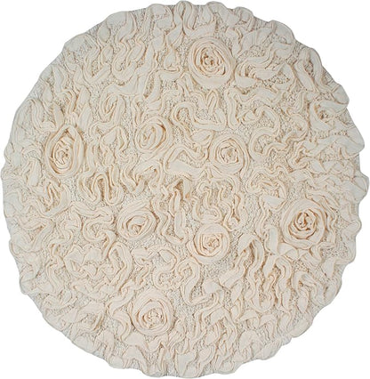 Home Weavers Bell Flower Collection 100% Cotton Tufted Bath Rugs, Extra Soft and Absorbent Bath Rugs, Non-Slip Bath Mats, Machine Washable, Bath Mats for Bathroom Floor and Tub, 30" Round, Ivory