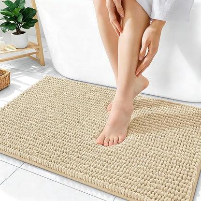 OLANLY Thick Chenille Bathroom Rugs 36x24, Soft Absorbent Bath Mat, Beige | Bath Rugs, Rubber Backing, Machine Wash Dry, Bath Mats for Bathroom Floor, Tub and Shower, Home Decor Accessories