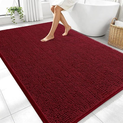 OLANLY Large Bathroom Rugs 70x46, Extra Soft Absorbent Chenille Bath Rugs | Burgundy, Quick-Drying Rubber Backing, Machine Washable Bath Mat for Bathroom Floor, Tub and Shower, Home Decor Accessories