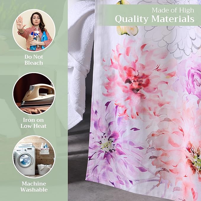 Maison d' Hermine Shower Curtain 100% Cotton One Panel 70"x72" Washable Fabric Shower Curtains for Bathroom, Easy Hanging with 12 Button Holes - Home Hotel Spa Easter Gifts (Floral - White)