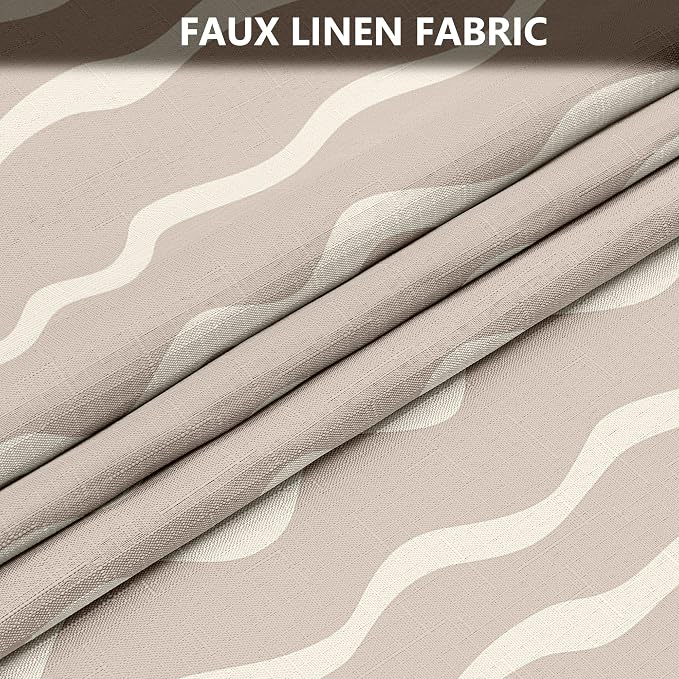 Tititex Cute Curvy Wavy Lines 140gsm Faux Linen Fabric Shower Curtain, Elegant Beige Cream Wave Striped Shower Curtain Sets Decoration 72x72 Inch with Hooks