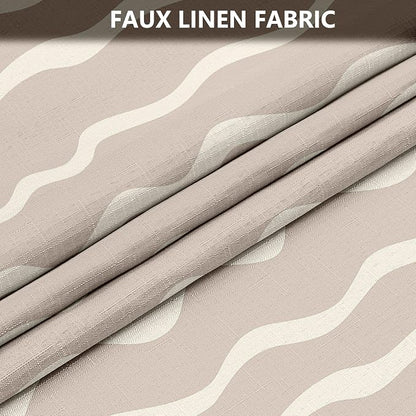 Tititex Cute Curvy Wavy Lines 140gsm Faux Linen Fabric Shower Curtain, Elegant Beige Cream Wave Striped Shower Curtain Sets Decoration 72x72 Inch with Hooks
