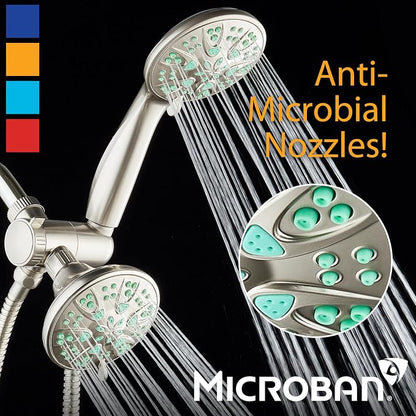 AquaDance Antimicrobial/Anti-Clog High-Pressure 30-setting Dual Head Combination Shower with Microban Nozzle Protection From Growth of Mold, Mildew & Bacteria for a Healthier Shower – Coral Green