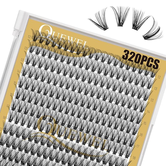 QUEWEL Lash Clusters 320Pcs 30D+40D D Curl Lash Cluster Eyelash Extensions | Cluster Lashes Mix12-18mm Individual Eyelashes Clusters Wispy Lash Clusters Thin Band Soft to Use at Home(30D+40D D Mix12-18)