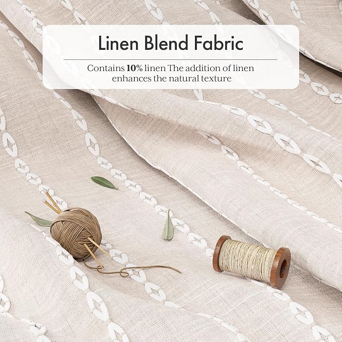 Bathway Farmhouse Shower Curtain Boho with Tassels, Linen Blend Heavy Duty Shower Curtain Set with 12 Metal Hooks, Vintage Luxury Rustic Elegant Fabric Curtain for Bathroom Window, 72x72 Inches, Beige