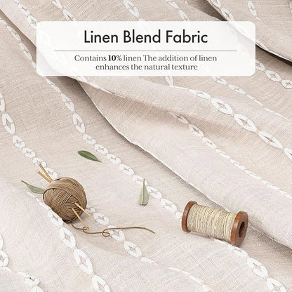 Bathway Farmhouse Shower Curtain Boho with Tassels, Linen Blend Heavy Duty Shower Curtain Set with 12 Metal Hooks, Vintage Luxury Rustic Elegant Fabric Curtain for Bathroom Window, 72x72 Inches, Beige