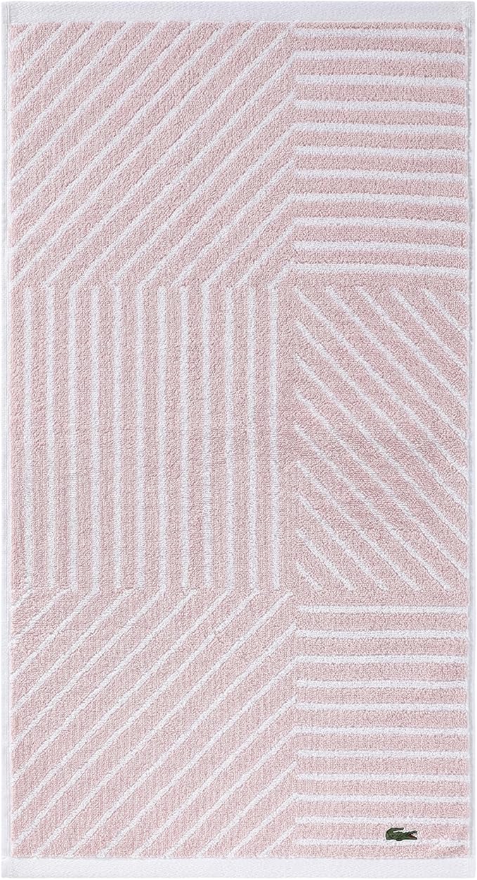 Lacoste Guethary Striped Towel – 100% Cotton, Reversible Modern Geometric Design, Soft & Absorbent, Durable & Lightweight, Machine Washable – Light Pink, 16"x30" Hand Towel