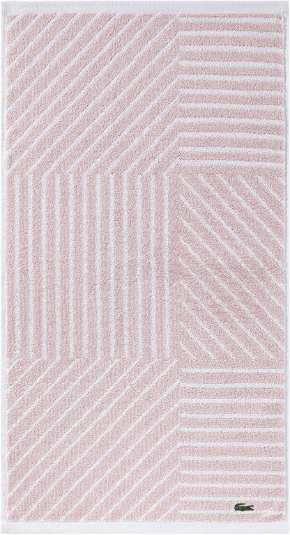 Lacoste Guethary Striped Towel – 100% Cotton, Reversible Modern Geometric Design, Soft & Absorbent, Durable & Lightweight, Machine Washable – Light Pink, 16"x30" Hand Towel