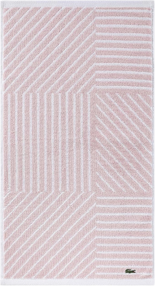 Lacoste Guethary Striped Towel – 100% Cotton, Reversible Modern Geometric Design, Soft & Absorbent, Durable & Lightweight, Machine Washable – Light Pink, 16"x30" Hand Towel