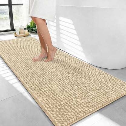 OLANLY Thick Chenille Bathroom Runner Rugs 47x24, Absorbent Bath Mat, Beige | Soft Bath Rugs, Rubber Backing, Machine Wash Dry, Bath Mats for Bathroom, Tub and Shower, Home Decor Accessories
