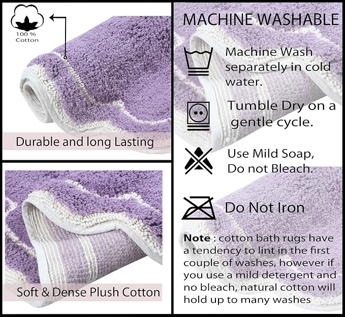 Home Weavers Allure Collection 100% Cotton Tufted Bathroom Rug, Soft and Absorbent Bath Rugs, Non-Slip Bath Carpet, Machine Wash Dry Bath Mats for Bathroom Floor, 24"x40" Bath Rug, Purple