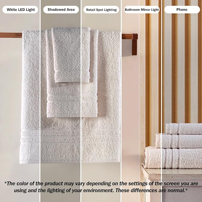 Hawmam Linen Cream 6 Piece Bath Towels Set for Bathroom Original Turkish Cotton Soft, Absorbent and Premium 2 Bath Towels, 2 Hand Towels, 2 Washcloths (Sea Salt)