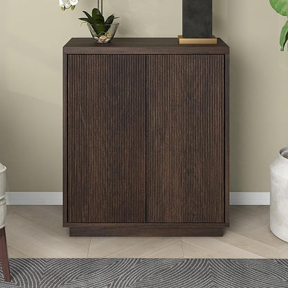 Henn&Hart 28" Fluted Wooden Accent Cabinet, Ribbed Modern Sideboard Buffet Cabinet with 2 Doors and an Adjustable Shelf for Living Room, Dining Room, Bedroom or Entryway, Warm Brown