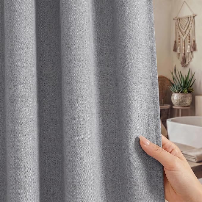 Light Grey Linen Shower Curtain Farmhouse Bathroom Decor 72x72 In | Boho Bathroom Decor,12 Sturdy Stainless Steel Sliding Hangers,Rustic Country Style,Linen Shower Curtains for Bathroom