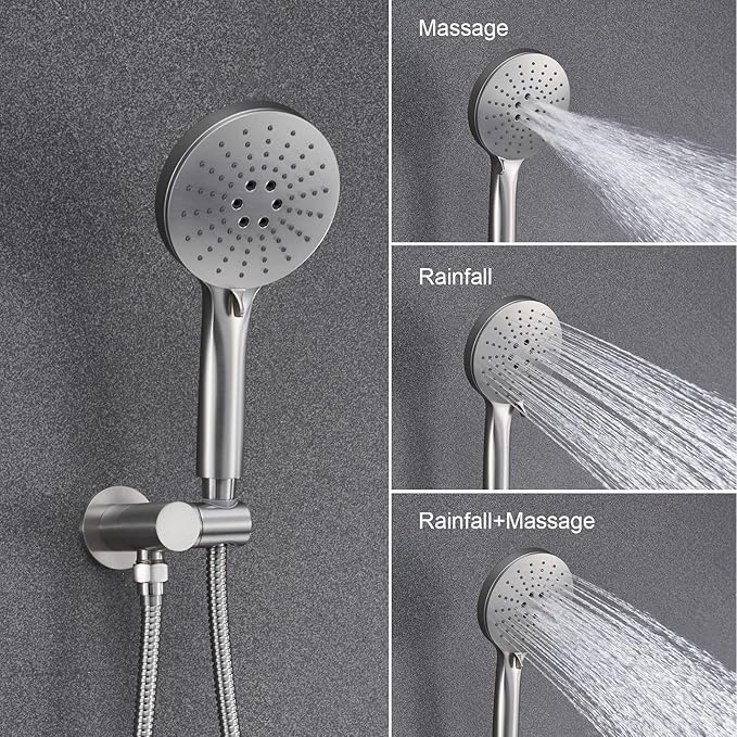 Iriber Shower System Ceiling Mounted Shower Faucet Mixer Set with Luxury High Pressure Shower head and 3-Setting Handheld, Bathroom Shower Trim Kit Contain Pressure Balance Valve,Brushed Nickel
