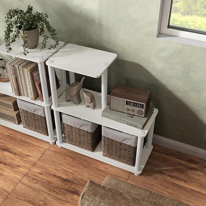 Homes: Inside + Out Apexa Modern 3-Cube Ladder Shelving Units, Collectibles Display Shelves, Easy Assembly Standing Shelf, Home Storage Organizer for Living Room, Bedroom, Office, White